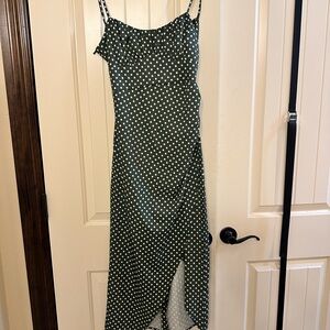 RIHOAS Asymmetrical Green Polka Dot Dress
